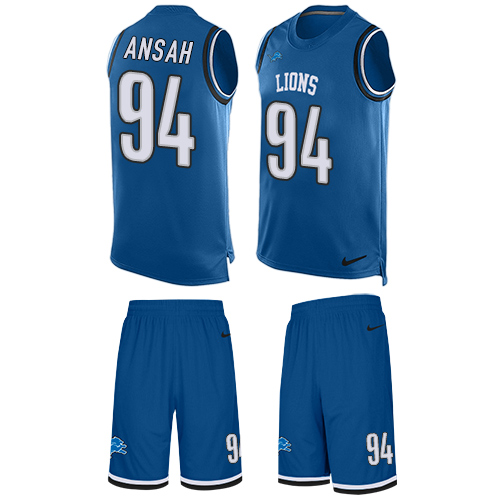 Men's Nike Detroit Lions #94 Ziggy Ansah Limited Blue Tank Top Suit NFL Jersey