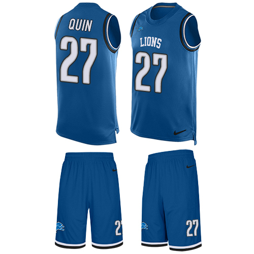 Men's Nike Detroit Lions #27 Glover Quin Limited Blue Tank Top Suit NFL Jersey