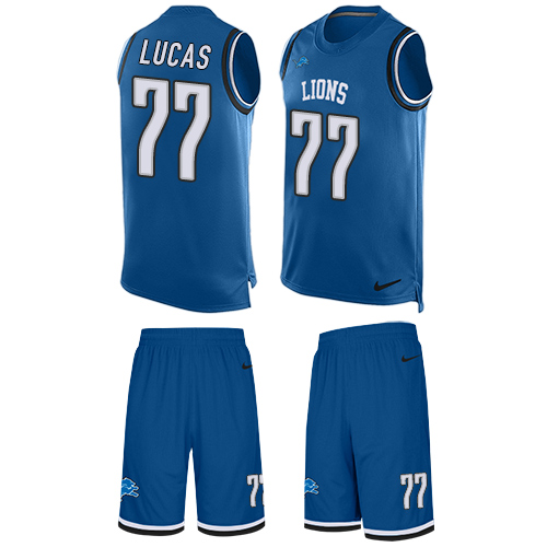 Men's Nike Detroit Lions #77 Cornelius Lucas Limited Blue Tank Top Suit NFL Jersey