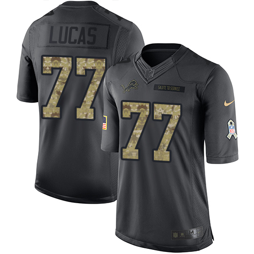 Men's Nike Detroit Lions #77 Cornelius Lucas Limited Black 2016 Salute to Service NFL Jersey
