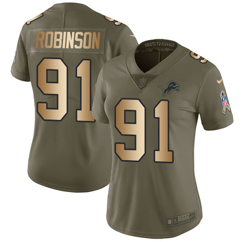 Women's Nike Detroit Lions #91 A'Shawn Robinson Limited Olive/Gold Salute to Service NFL Jersey