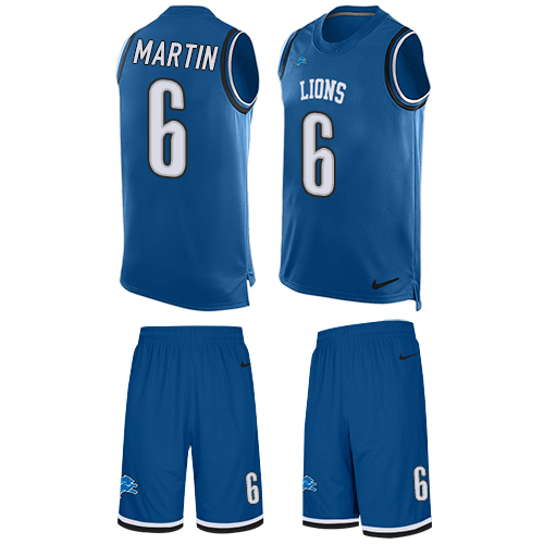Men's Nike Detroit Lions #6 Sam Martin Limited Blue Tank Top Suit NFL Jersey
