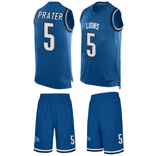 Men's Nike Detroit Lions #5 Matt Prater Limited Blue Tank Top Suit NFL Jersey