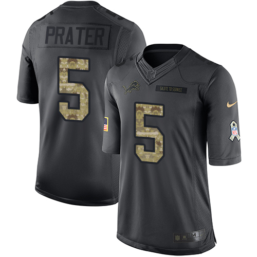 Men's Nike Detroit Lions #5 Matt Prater Limited Black 2016 Salute to Service NFL Jersey