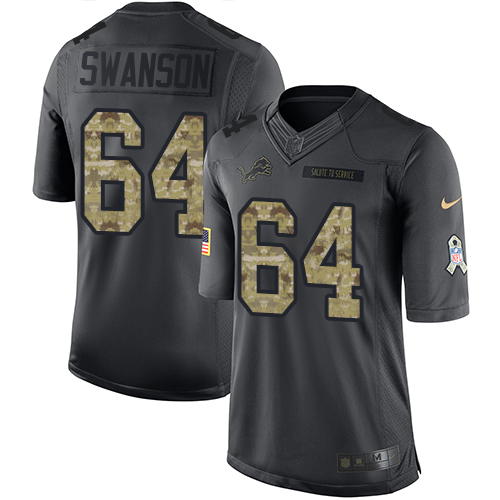 Youth Nike Detroit Lions #64 Travis Swanson Limited Black 2016 Salute to Service NFL Jersey