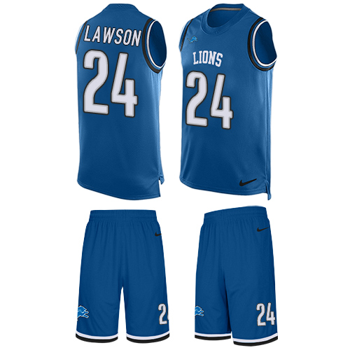 Men's Nike Detroit Lions #24 Nevin Lawson Limited Blue Tank Top Suit NFL Jersey