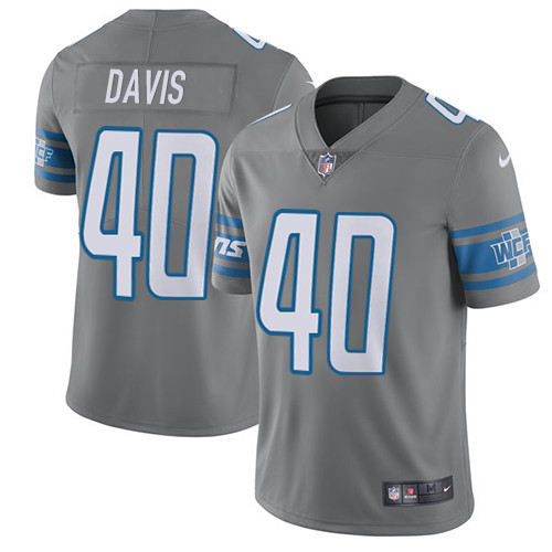 Men's Nike Detroit Lions #40 Jarrad Davis Limited Steel Rush Vapor Untouchable NFL Jersey