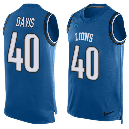 Men's Nike Detroit Lions #40 Jarrad Davis Limited Blue Player Name & Number Tank Top NFL Jersey