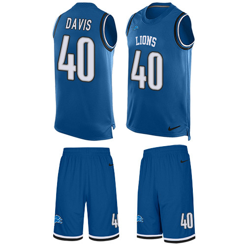 Men's Nike Detroit Lions #40 Jarrad Davis Limited Blue Tank Top Suit NFL Jersey