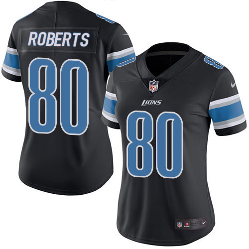 Women's Nike Detroit Lions #80 Michael Roberts Limited Black Rush Vapor Untouchable NFL Jersey