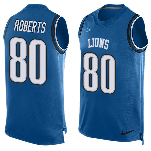 Men's Nike Detroit Lions #80 Michael Roberts Limited Blue Player Name & Number Tank Top NFL Jersey