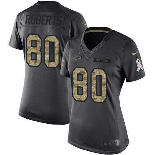 Women's Nike Detroit Lions #80 Michael Roberts Limited Black 2016 Salute to Service NFL Jersey