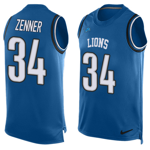 Men's Nike Detroit Lions #34 Zach Zenner Limited Blue Player Name & Number Tank Top NFL Jersey