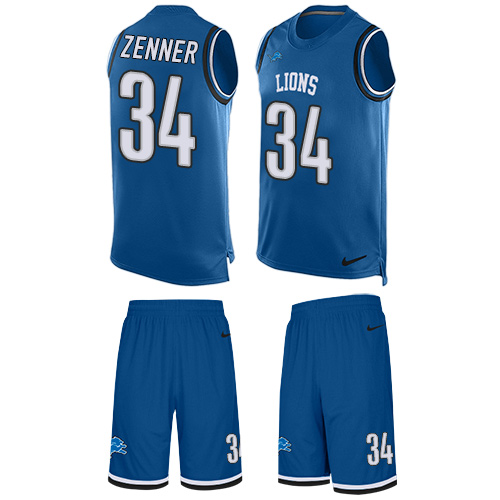 Men's Nike Detroit Lions #34 Zach Zenner Limited Blue Tank Top Suit NFL Jersey