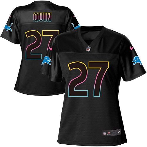 Women's Nike Detroit Lions #27 Glover Quin Game Black Fashion NFL Jersey
