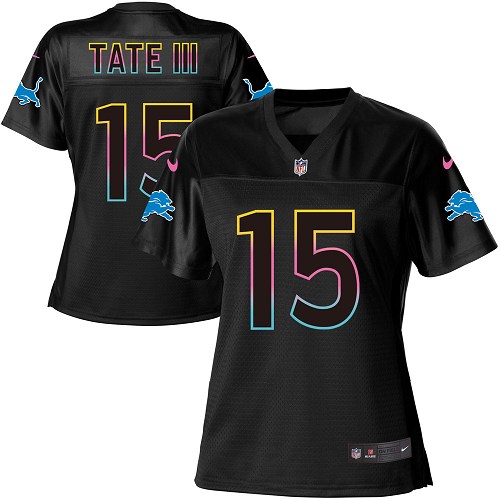 Women's Nike Detroit Lions #15 Golden Tate III Game Black Fashion NFL Jersey