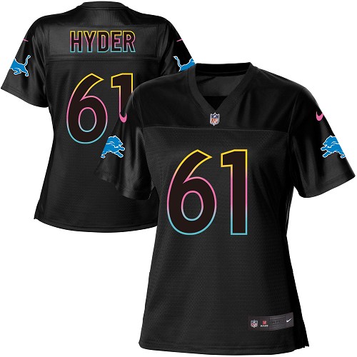 Women's Nike Detroit Lions #61 Kerry Hyder Game Black Fashion NFL Jersey