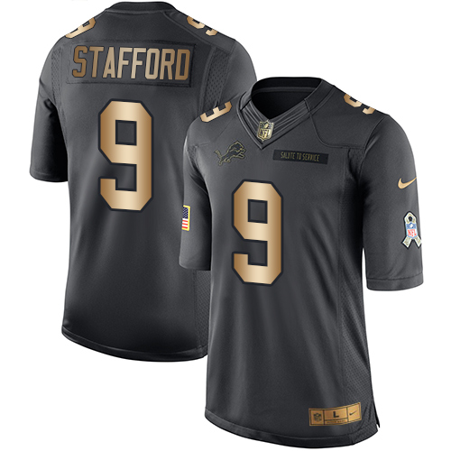 Men's Nike Detroit Lions #9 Matthew Stafford Limited Black/Gold Salute to Service NFL Jersey