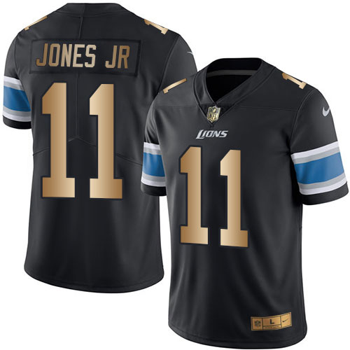 Men's Nike Detroit Lions #11 Marvin Jones Jr Limited Black/Gold Rush Vapor Untouchable NFL Jersey