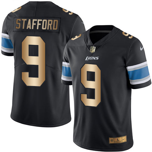 Men's Nike Detroit Lions #9 Matthew Stafford Limited Black/Gold Rush Vapor Untouchable NFL Jersey