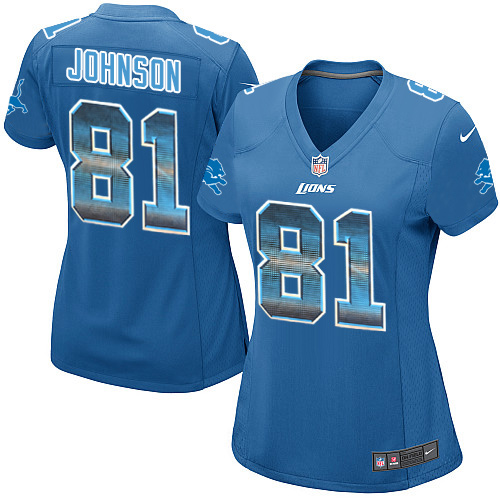 Women's Nike Detroit Lions #81 Calvin Johnson Limited Blue Strobe NFL Jersey