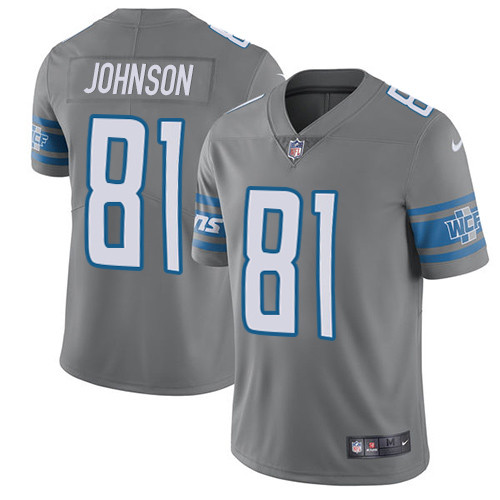 Men's Nike Detroit Lions #81 Calvin Johnson Limited Steel Rush Vapor Untouchable NFL Jersey