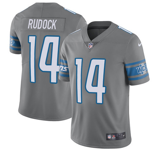 Men's Nike Detroit Lions #14 Jake Rudock Elite Steel Rush Vapor Untouchable NFL Jersey