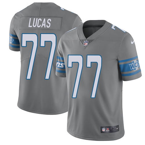 Men's Nike Detroit Lions #77 Cornelius Lucas Elite Steel Rush Vapor Untouchable NFL Jersey