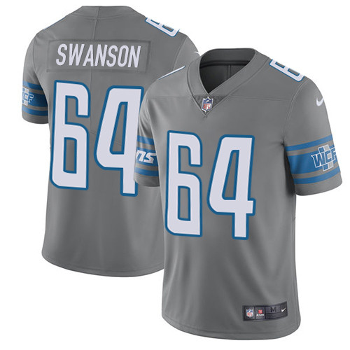 Men's Nike Detroit Lions #64 Travis Swanson Elite Steel Rush Vapor Untouchable NFL Jersey