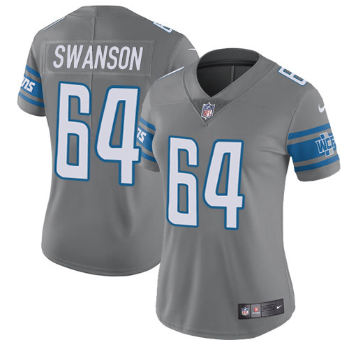 Women's Nike Detroit Lions #64 Travis Swanson Limited Steel Rush Vapor Untouchable NFL Jersey