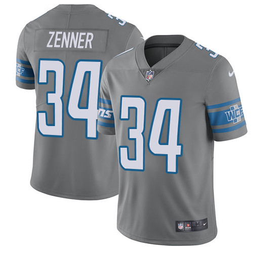 Men's Nike Detroit Lions #34 Zach Zenner Elite Steel Rush Vapor Untouchable NFL Jersey