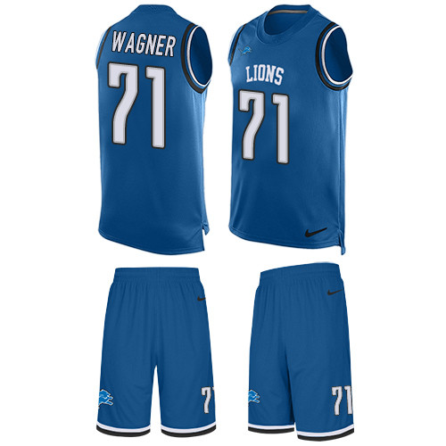Men's Nike Detroit Lions #71 Ricky Wagner Limited Blue Tank Top Suit NFL Jersey