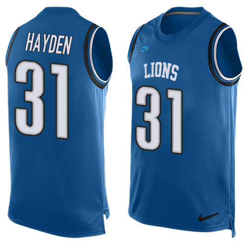Men's Nike Detroit Lions #31 D.J. Hayden Limited Blue Player Name & Number Tank Top NFL Jersey