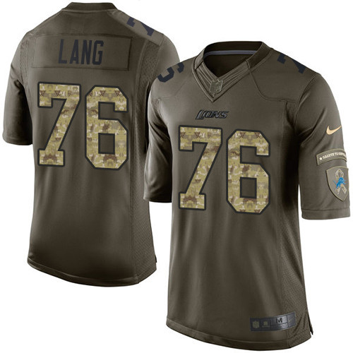 Men's Nike Detroit Lions #76 T.J. Lang Elite Green Salute to Service NFL Jersey