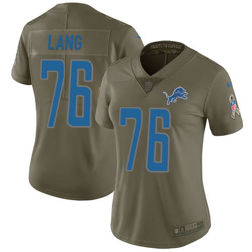 Women's Nike Detroit Lions #76 T.J. Lang Limited Olive 2017 Salute to Service NFL Jersey