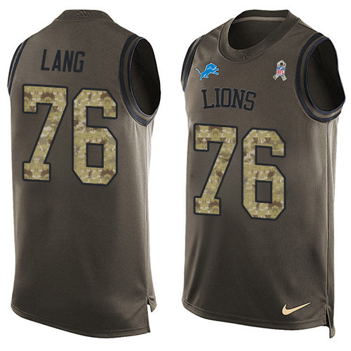 Men's Nike Detroit Lions #76 T.J. Lang Limited Green Salute to Service Tank Top NFL Jersey
