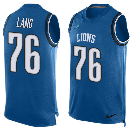 Men's Nike Detroit Lions #76 T.J. Lang Limited Blue Player Name & Number Tank Top NFL Jersey