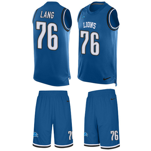 Men's Nike Detroit Lions #76 T.J. Lang Limited Blue Tank Top Suit NFL Jersey