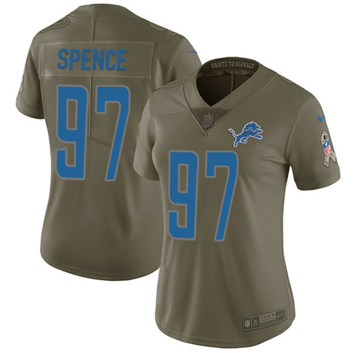 Women's Nike Detroit Lions #97 Akeem Spence Limited Olive 2017 Salute to Service NFL Jersey