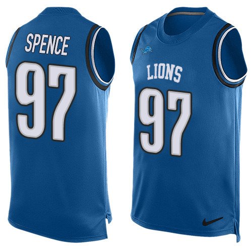 Men's Nike Detroit Lions #97 Akeem Spence Limited Blue Player Name & Number Tank Top NFL Jersey