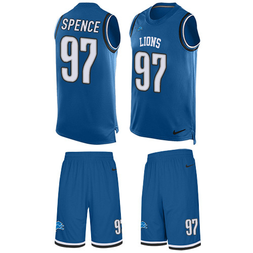 Men's Nike Detroit Lions #97 Akeem Spence Limited Blue Tank Top Suit NFL Jersey