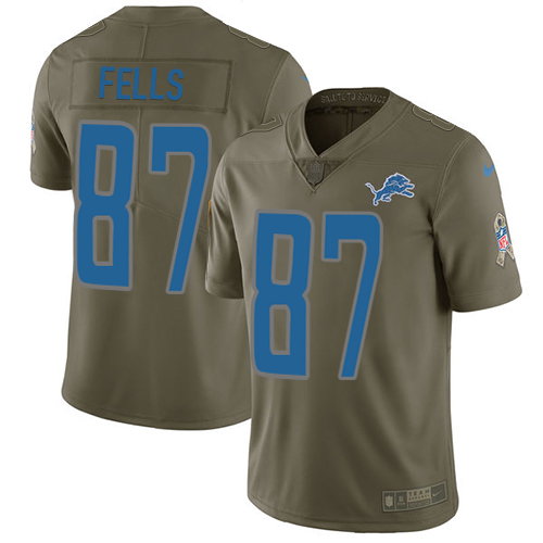Youth Nike Detroit Lions #87 Darren Fells Limited Olive 2017 Salute to Service NFL Jersey