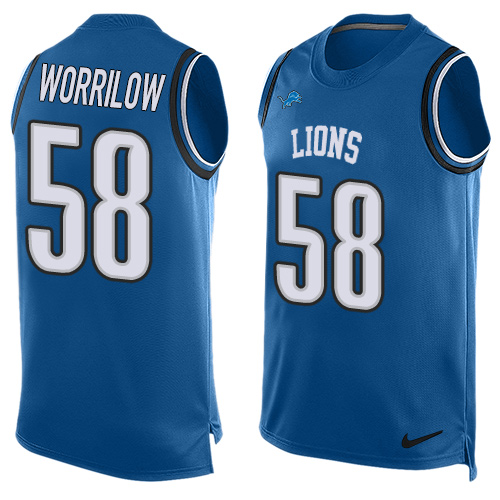 Men's Nike Detroit Lions #58 Paul Worrilow Limited Blue Player Name & Number Tank Top NFL Jersey