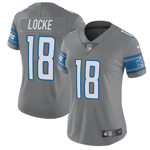 Women's Nike Detroit Lions #18 Jeff Locke Limited Steel Rush Vapor Untouchable NFL Jersey