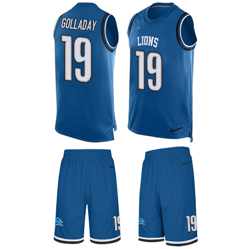 Men's Nike Detroit Lions #19 Kenny Golladay Limited Blue Tank Top Suit NFL Jersey