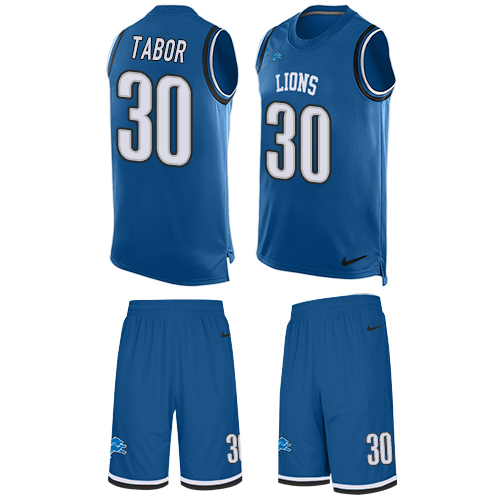 Men's Nike Detroit Lions #30 Teez Tabor Limited Blue Tank Top Suit NFL Jersey