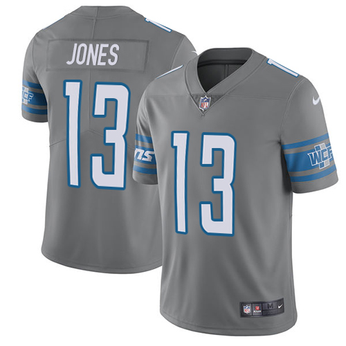 Men's Nike Detroit Lions #13 T.J. Jones Elite Steel Rush Vapor Untouchable NFL Jersey