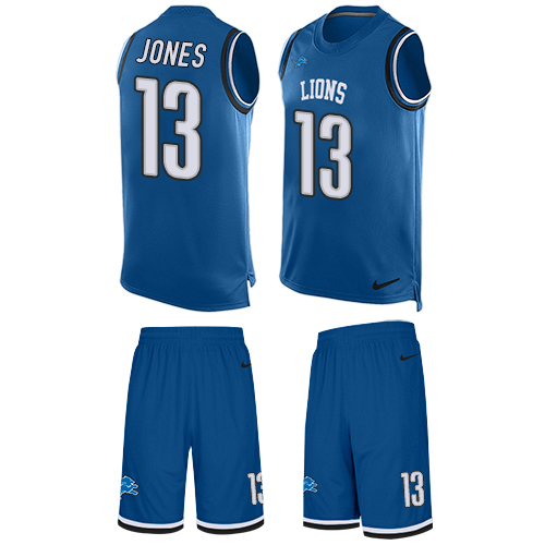 Men's Nike Detroit Lions #13 T.J. Jones Limited Blue Tank Top Suit NFL Jersey