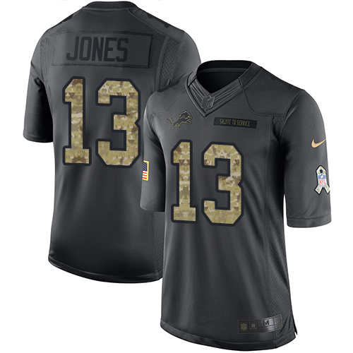 Men's Nike Detroit Lions #13 T.J. Jones Limited Black 2016 Salute to Service NFL Jersey