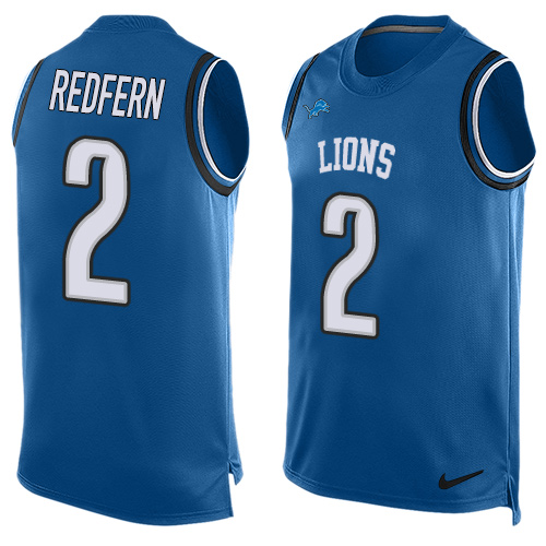Men's Nike Detroit Lions #2 Kasey Redfern Limited Blue Player Name & Number Tank Top NFL Jersey